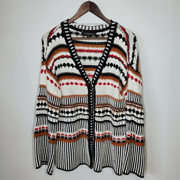Marc New York Cable Knit Striped V Neck Cardigan Sweater Size Small Whimsigoth - Picture 14 of 14